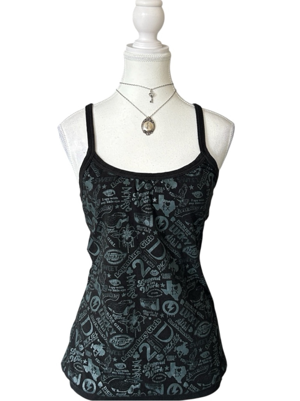 Y2K “Dickies” Black and Grey Western Style Graphic Tank Top